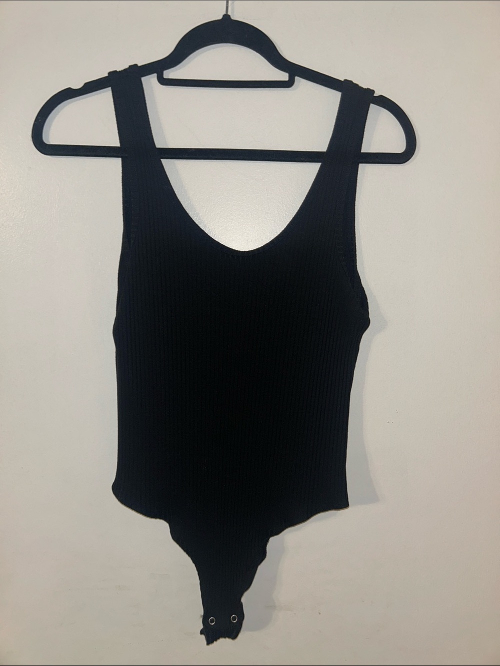 Women’s Amazon Black Ribbed Scoop Neck thong Bodysuit